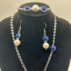 Elegant Blue and Pearl Jewelry Set
